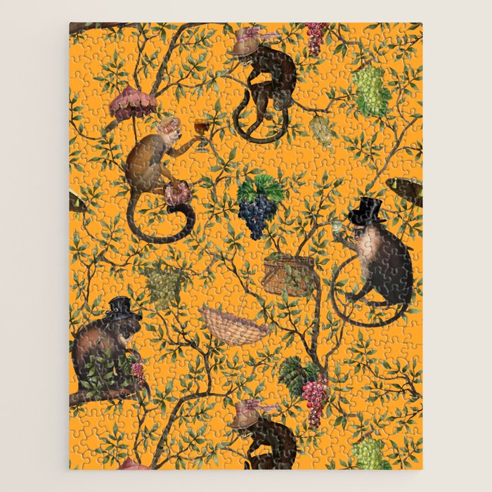 Vintage Chinoiserie Monkey Garden Party Jigsaw Puzzle Gallery Image 1