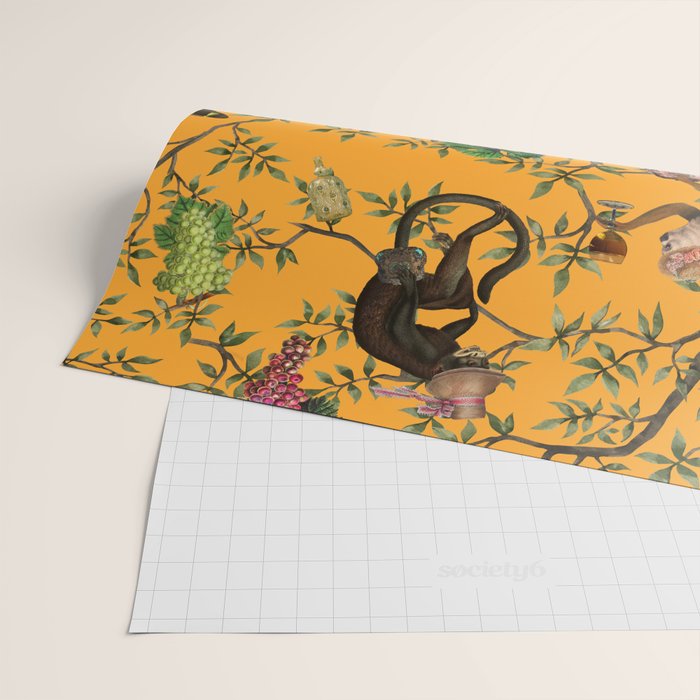 Vintage Chinoiserie Monkey Garden Party Wrapping Paper Gallery Image 2