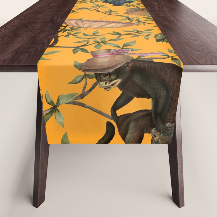 Vintage Chinoiserie Monkey Garden Party Table Runner Gallery Image 1