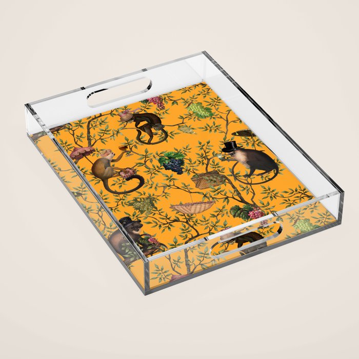 Vintage Chinoiserie Monkey Garden Party Acrylic Tray Gallery Image 1