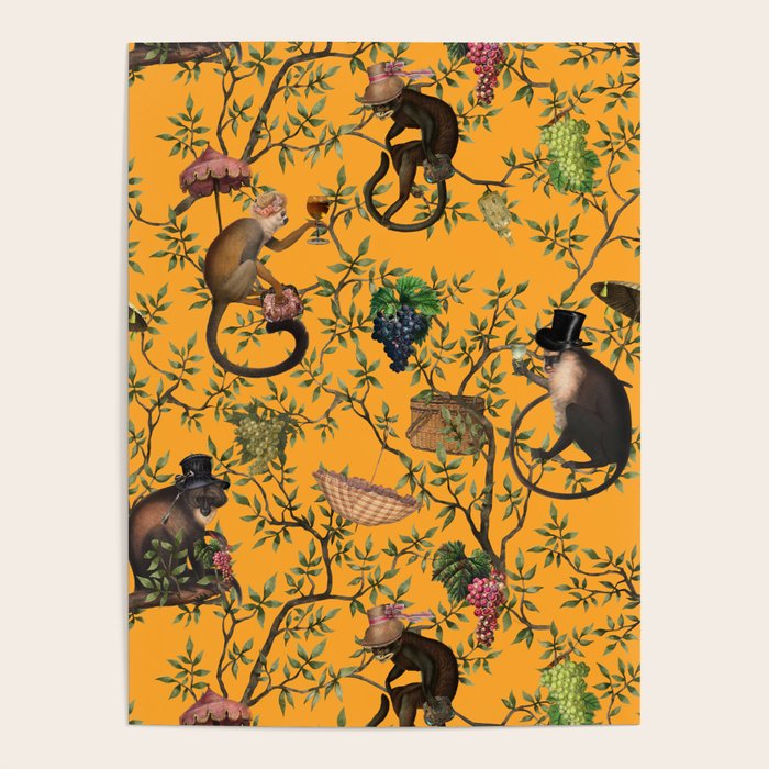 Vintage Chinoiserie Monkey Garden Party Poster Gallery Image 4