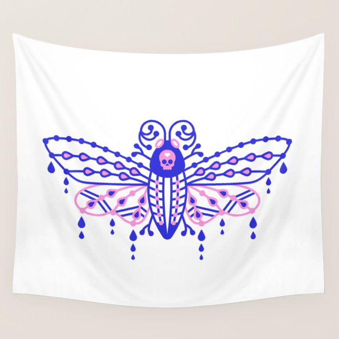 Death's Head Hawkmoth - Indigo & Pink Palette Wall Tapestry Gallery Image 4