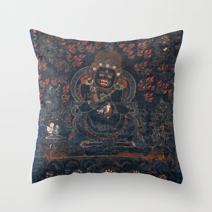 Mahakala Protector Tibetan Buddhist Thangka Throw Pillow Gallery Image 6