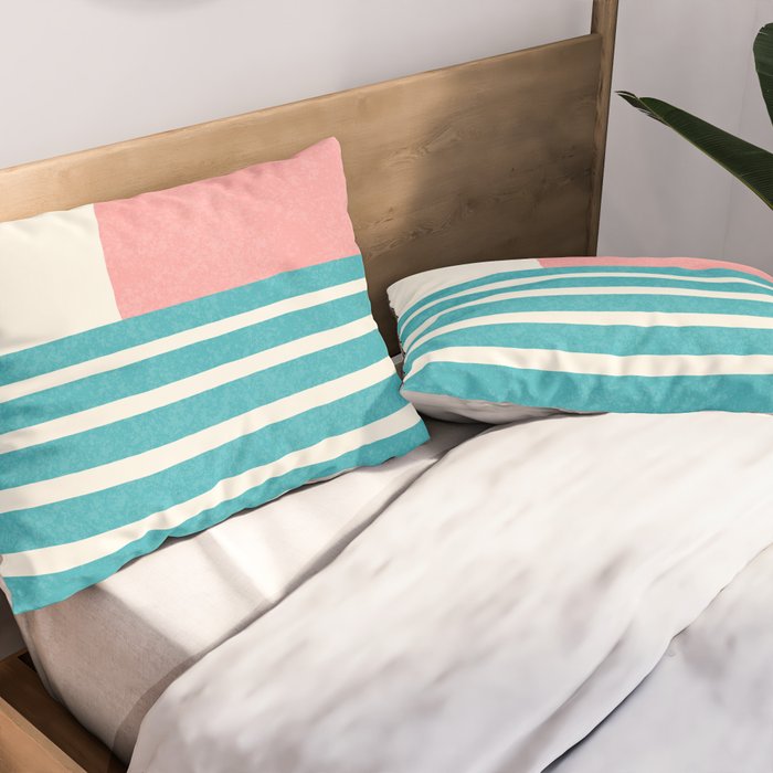 Beach Horizon Lines pink green Pillow Sham Gallery Image 2