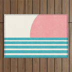 Beach Horizon Lines pink green Outdoor Rug Gallery Image 1