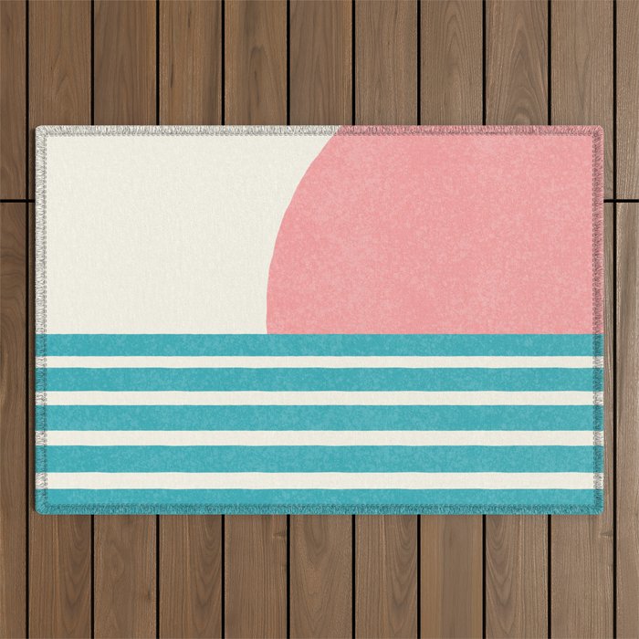Beach Horizon Lines pink green Outdoor Rug Gallery Image 1