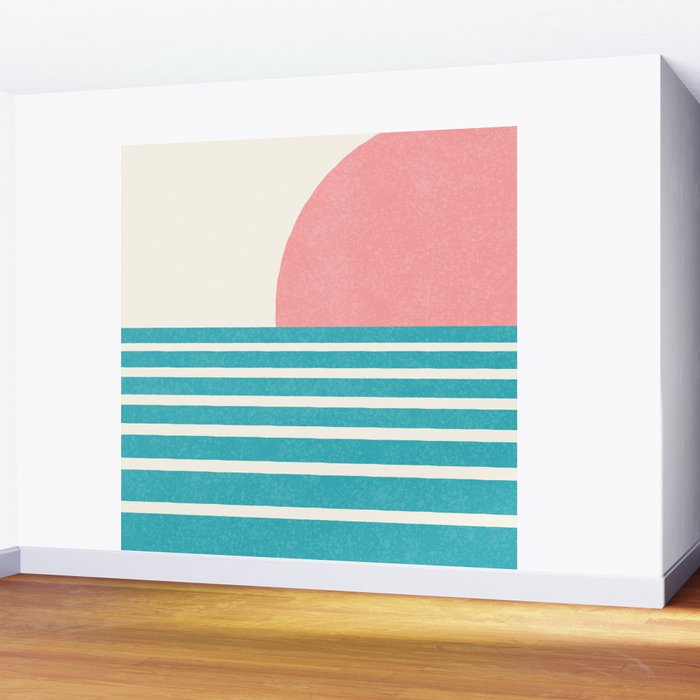 Beach Horizon Lines pink green Wall Mural Gallery Image 2