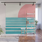 Beach Horizon Lines pink green Wall Mural Gallery Image 1