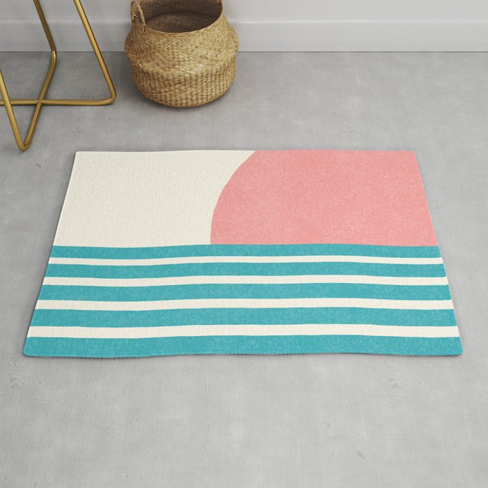 Beach Horizon Lines pink green Rug Gallery Image 1