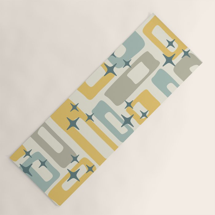 Mid Century Modern Abstract 132 Winter Yellow Gray and Blue Yoga Mat Gallery Image 1