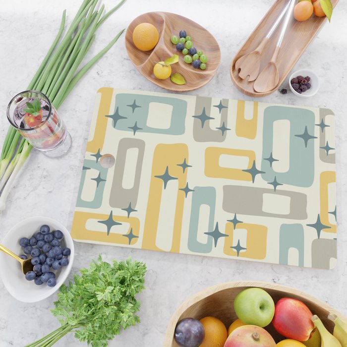 Mid Century Modern Abstract 132 Winter Yellow Gray and Blue Cutting Board Gallery Image 2
