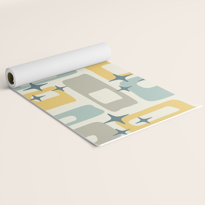 Mid Century Modern Abstract 132 Winter Yellow Gray and Blue Yoga Mat Gallery Image 2