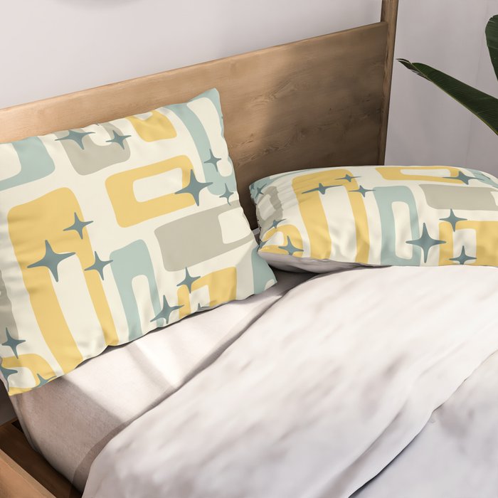 Mid Century Modern Abstract 132 Winter Yellow Gray and Blue Pillow Sham Gallery Image 2