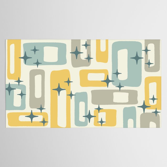 Mid Century Modern Abstract 132 Winter Yellow Gray and Blue Tablecloth Gallery Image 2