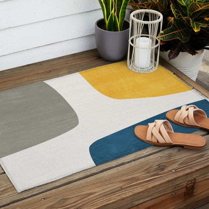 Blue & Yellow Gray Original Simple Artwork Outdoor Rug Gallery Image 2