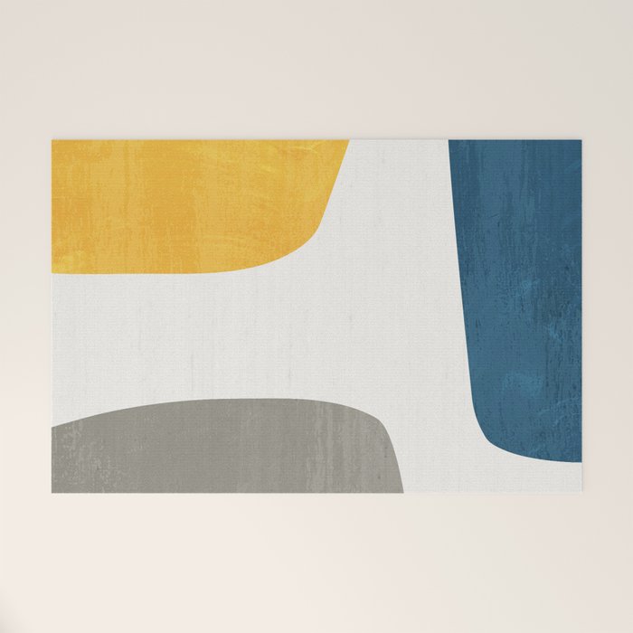 Blue & Yellow Gray Original Simple Artwork Welcome Mat Gallery Image 1