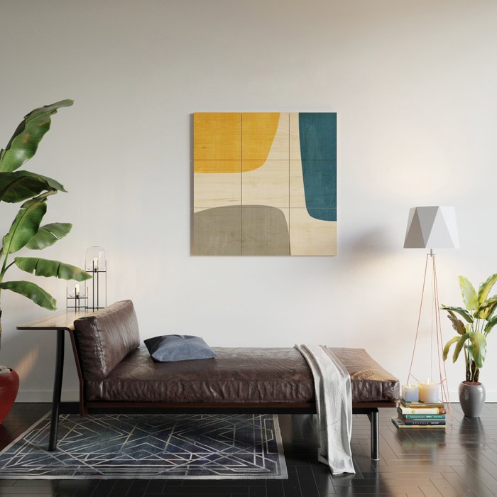 Blue & Yellow Gray Original Simple Artwork Wood Wall Art Gallery Image 2