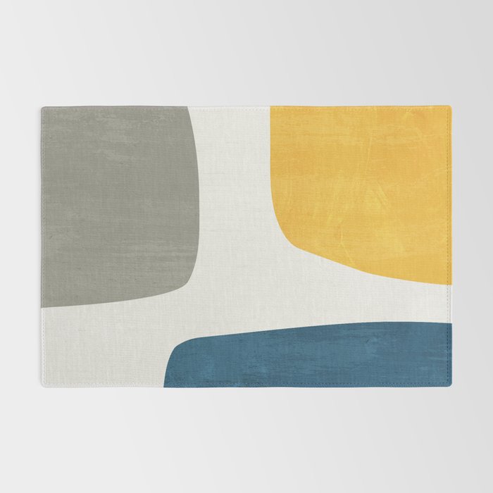 Blue & Yellow Gray Original Simple Artwork Rug Gallery Image 2