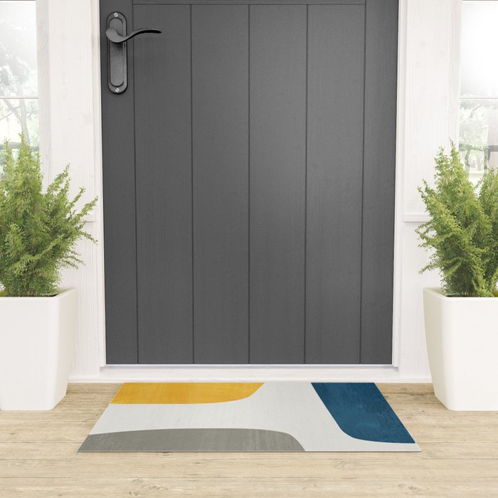 Blue & Yellow Gray Original Simple Artwork Welcome Mat Gallery Image 3