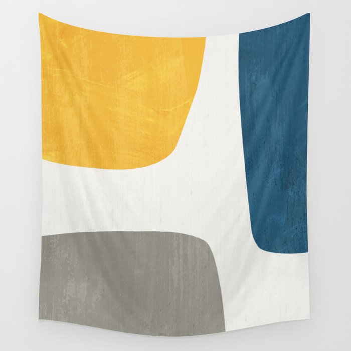 Blue & Yellow Gray Original Simple Artwork Wall Tapestry Gallery Image 4