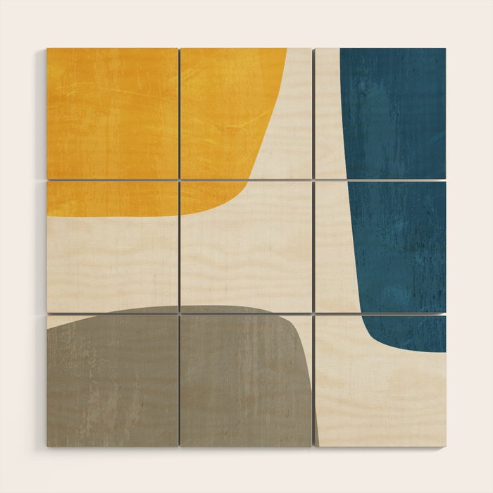 Blue & Yellow Gray Original Simple Artwork Wood Wall Art Gallery Image 1