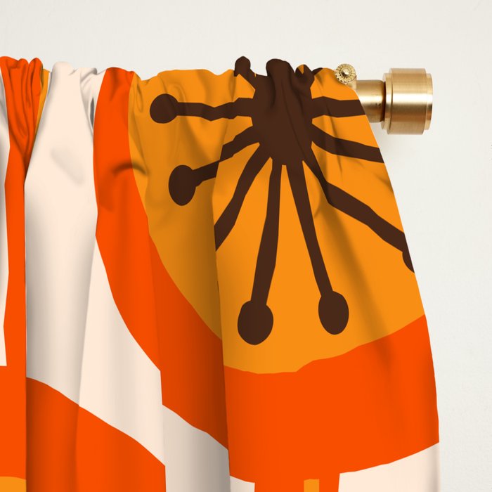 Mid Century Modern Atomic Drops Retro Pattern Orange Cream Black  Window Curtain Gallery Image 2