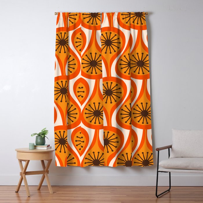 Mid Century Modern Atomic Drops Retro Pattern Orange Cream Black  Window Curtain Gallery Image 5