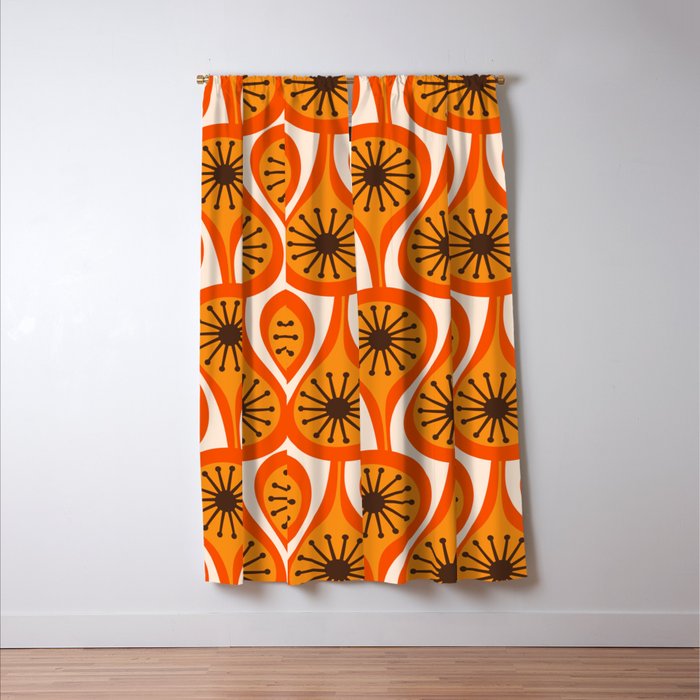Mid Century Modern Atomic Drops Retro Pattern Orange Cream Black  Window Curtain Gallery Image 3