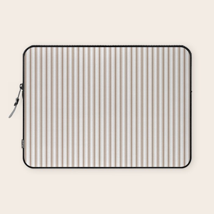 Mattress Ticking Narrow Striped Pattern in Dark Brown and White Laptop Sleeve Gallery Image 1