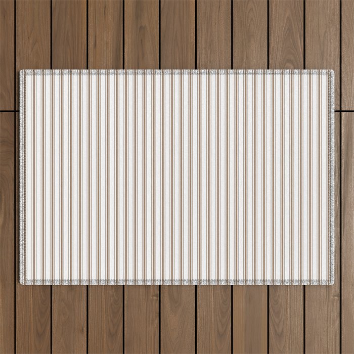 Mattress Ticking Narrow Striped Pattern in Dark Brown and White Outdoor Rug Gallery Image 1