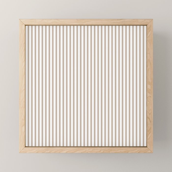 Mattress Ticking Narrow Striped Pattern in Dark Brown and White Mini Art Print Gallery Image 1
