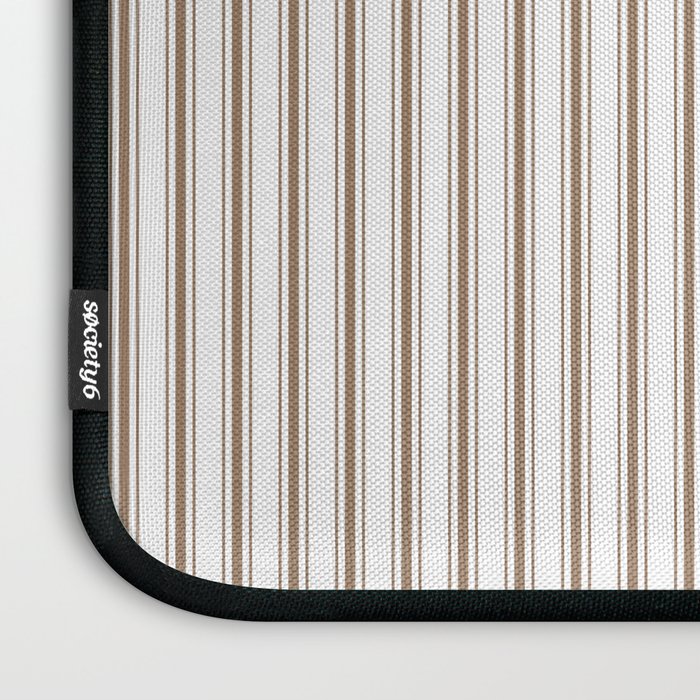Mattress Ticking Narrow Striped Pattern in Dark Brown and White Laptop Sleeve Gallery Image 3