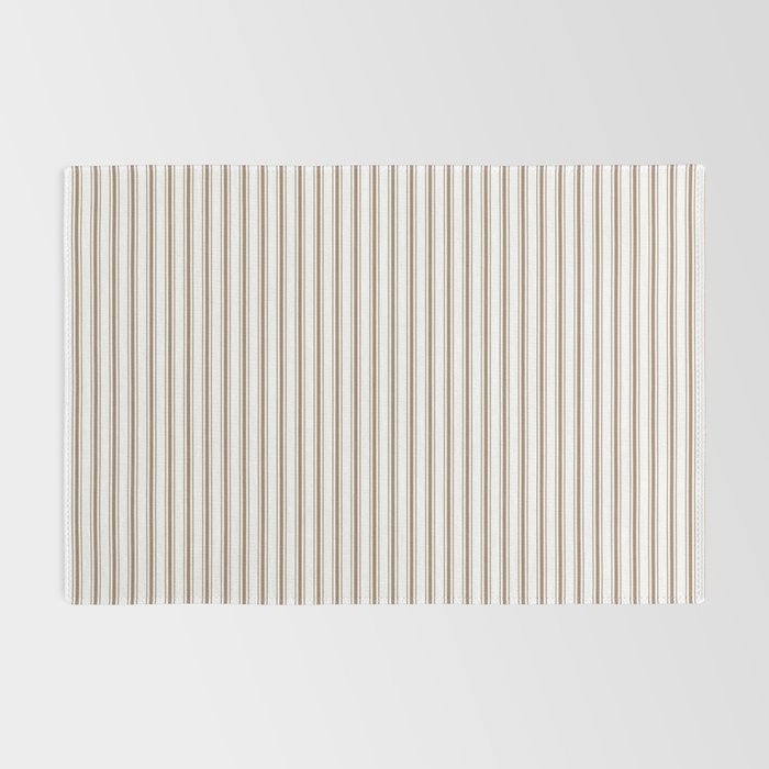 Mattress Ticking Narrow Striped Pattern in Dark Brown and White Rug Gallery Image 2