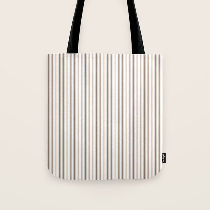 Mattress Ticking Narrow Striped Pattern in Dark Brown and White Tote Bag Gallery Image 1