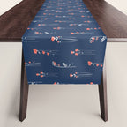 Retro Dark Flower Pattern in Modern Navy and Coral Table Runner Gallery Image 1