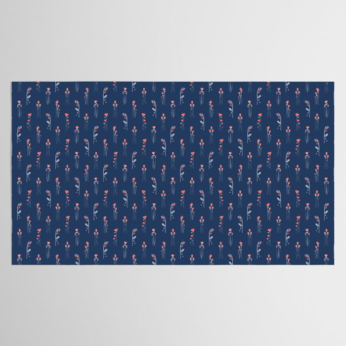 Retro Dark Flower Pattern in Modern Navy and Coral Tablecloth Gallery Image 2
