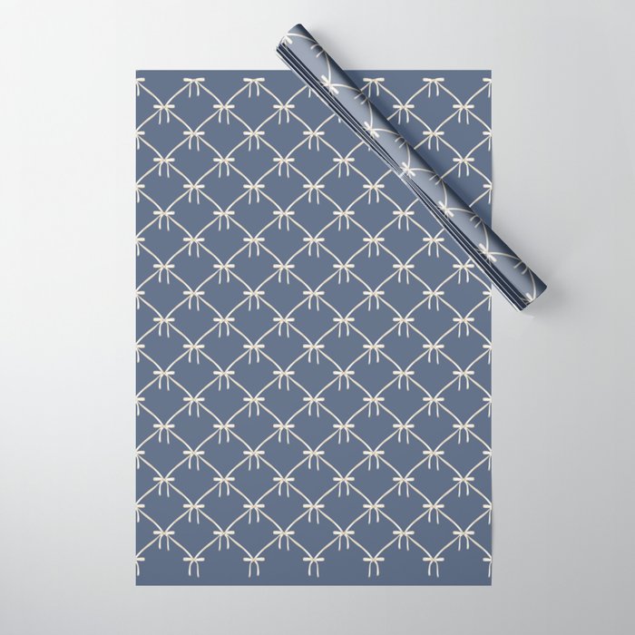 Bows & Ribbons Pattern XLIII Neutral Blue Wrapping Paper Gallery Image 1