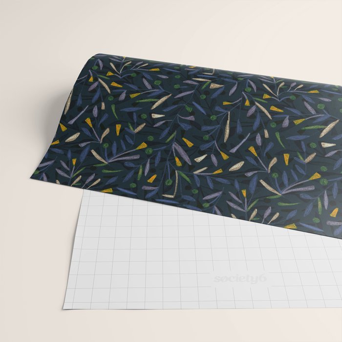 Midnight Floral Pattern 2 - Blue and Yellow Wrapping Paper Gallery Image 2