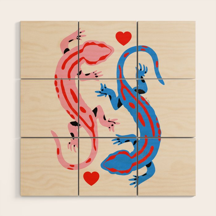 The lovers - salamanders Wood Wall Art Gallery Image 1