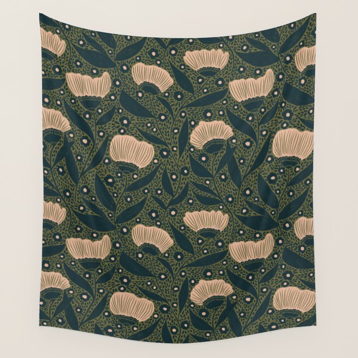 Pretty hand drawn floral pattern Wall Tapestry Gallery Image 1