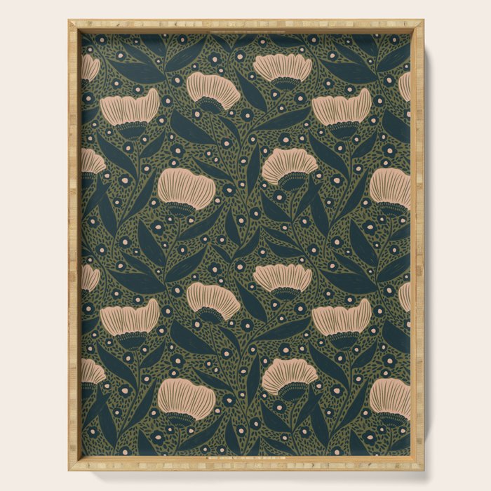 Pretty hand drawn floral pattern Serving Tray Gallery Image 1