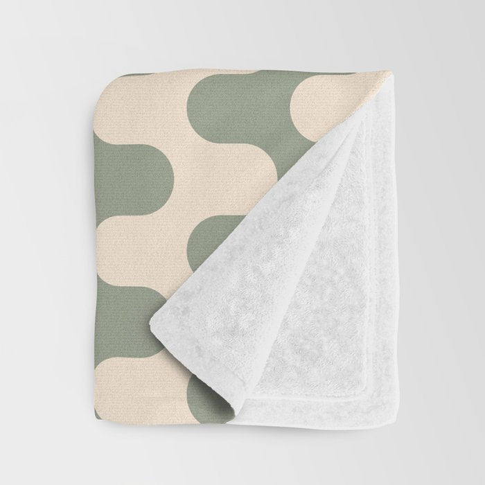 Retro Mid Century Modern Waves in Sage Green Throw Blanket Gallery Image 3