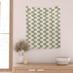 Retro Mid Century Modern Waves in Sage Green Wall Tapestry Gallery Image 2
