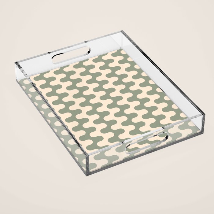 Retro Mid Century Modern Waves in Sage Green Acrylic Tray Gallery Image 1