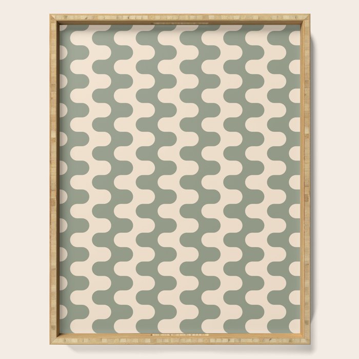 Retro Mid Century Modern Waves in Sage Green Serving Tray Gallery Image 1