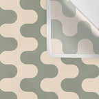 Retro Mid Century Modern Waves in Sage Green Wall Tapestry Gallery Image 3