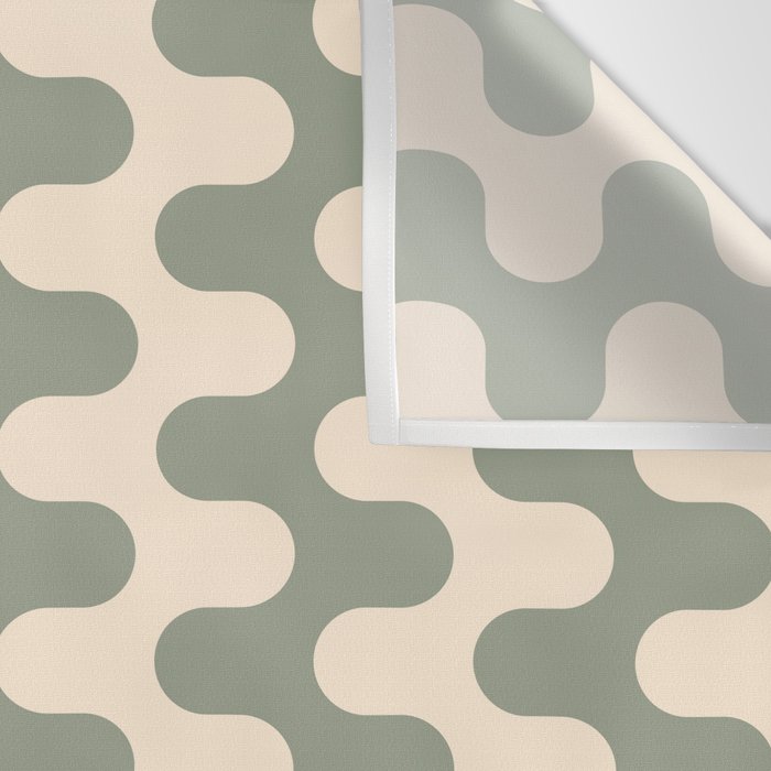 Retro Mid Century Modern Waves in Sage Green Wall Tapestry Gallery Image 3