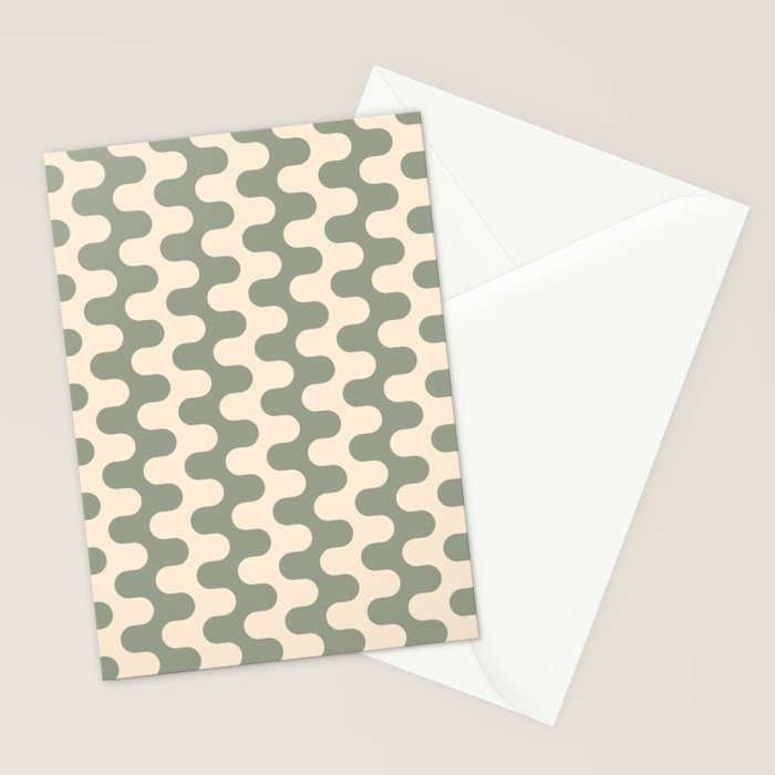 Retro Mid Century Modern Waves in Sage Green Stationery Card Gallery Image 2