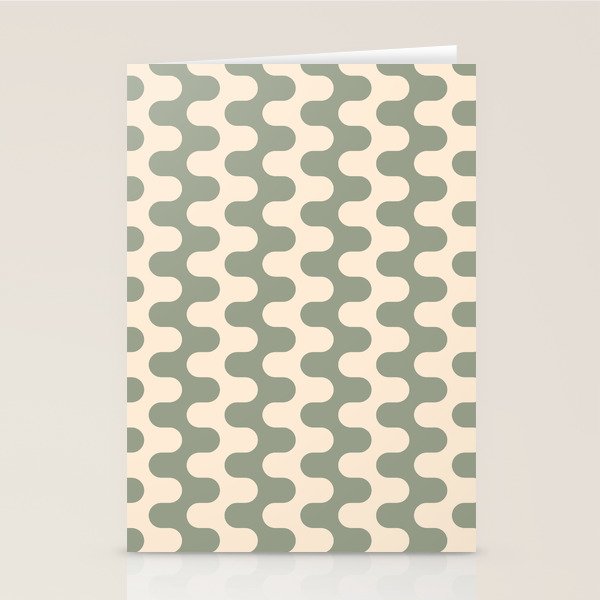 Retro Mid Century Modern Waves in Sage Green Stationery Card Gallery Image 2