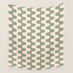 Retro Mid Century Modern Waves in Sage Green Wall Tapestry Gallery Image 4
